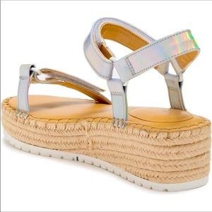 Nine West Silver Metallic Espadrilles Heel Ankle Strap Sandals